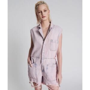#253-NWT One Teaspoon‎ Palisades Denim Overalls -Pink Haze XS Ret$249  OVERSIZED